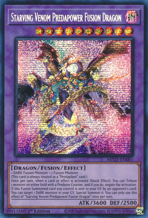 Starving Venom Predapower Fusion Dragon [MP23-EN081] Prismatic Secret Rare | Amazing Games TCG