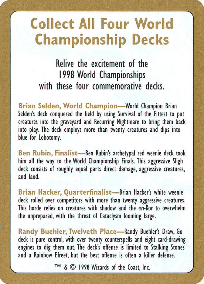 1998 World Championships Ad [World Championship Decks 1998] | Amazing Games TCG