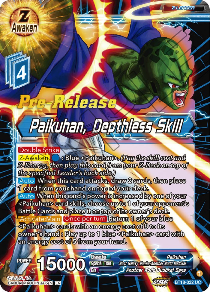 Paikuhan, Depthless Skill (BT18-032) [Dawn of the Z-Legends Prerelease Promos] | Amazing Games TCG
