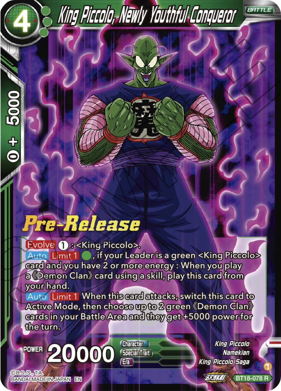 King Piccolo, Newly Youthful Conqueror (BT18-078) [Dawn of the Z-Legends Prerelease Promos] | Amazing Games TCG
