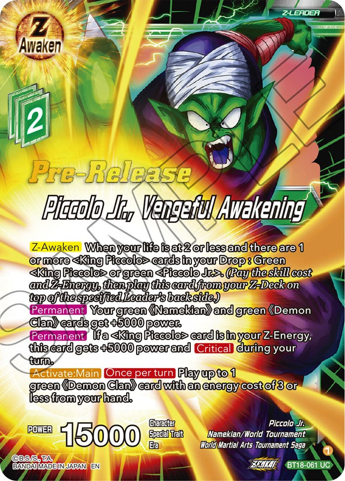 Piccolo Jr., Vengeful Awakening (BT18-061) [Dawn of the Z-Legends Prerelease Promos] | Amazing Games TCG