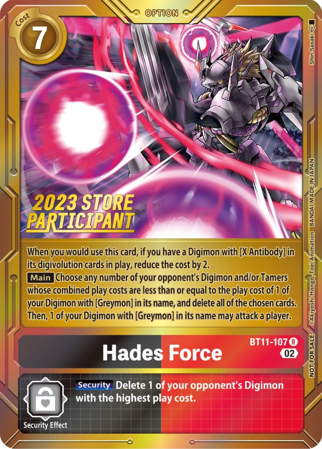 Hades Force [BT11-107] (2023 Store Participant) [Dimensional Phase Promos] | Amazing Games TCG