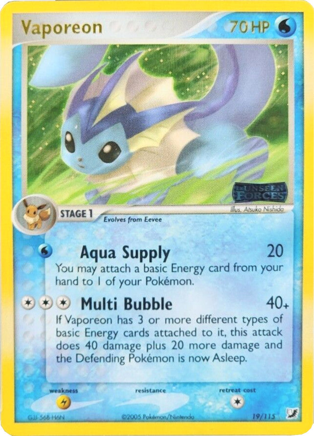 Vaporeon (19/115) (Stamped) [EX: Unseen Forces] | Amazing Games TCG