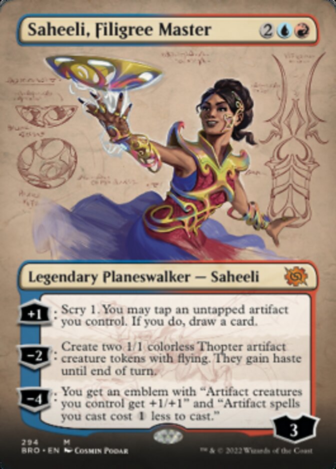 Saheeli, Filigree Master (Borderless Alternate Art) [The Brothers' War] | Amazing Games TCG