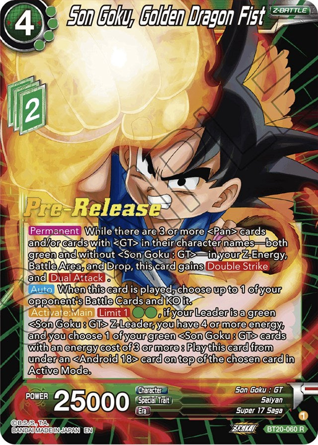 Son Goku, Golden Dragon Fist (BT20-060) [Power Absorbed Prerelease Promos] | Amazing Games TCG