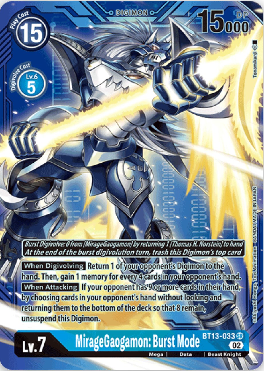 MirageGaogamon: Burst Mode [BT13-033] (Alternate Art with Blue Background) [Versus Royal Knights Booster] | Amazing Games TCG