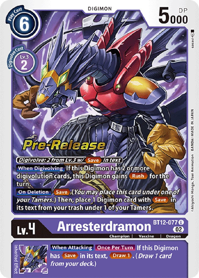 Arresterdramon [BT12-077] [Across Time Pre-Release Cards] | Amazing Games TCG