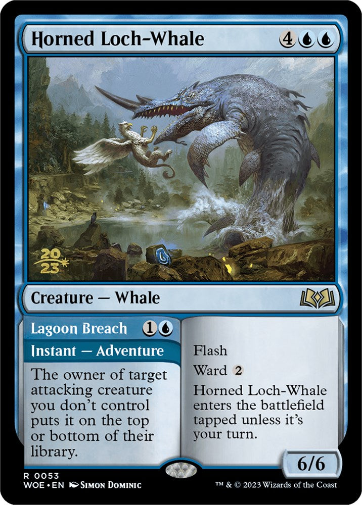Horned Loch-Whale // Lagoon Breach (Promo Pack) [Wilds of Eldraine Promos] | Amazing Games TCG