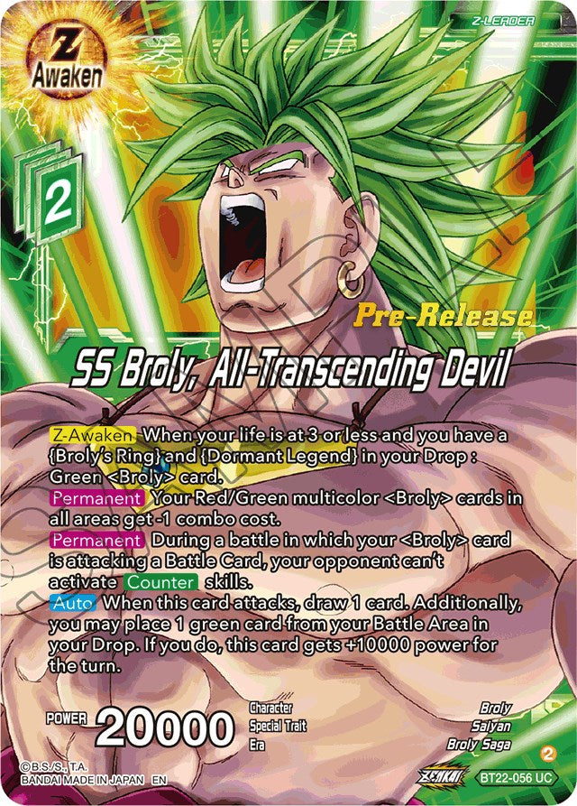 SS Broly, All-Transcending Devil (BT22-056) [Critical Blow Prerelease Promos] | Amazing Games TCG