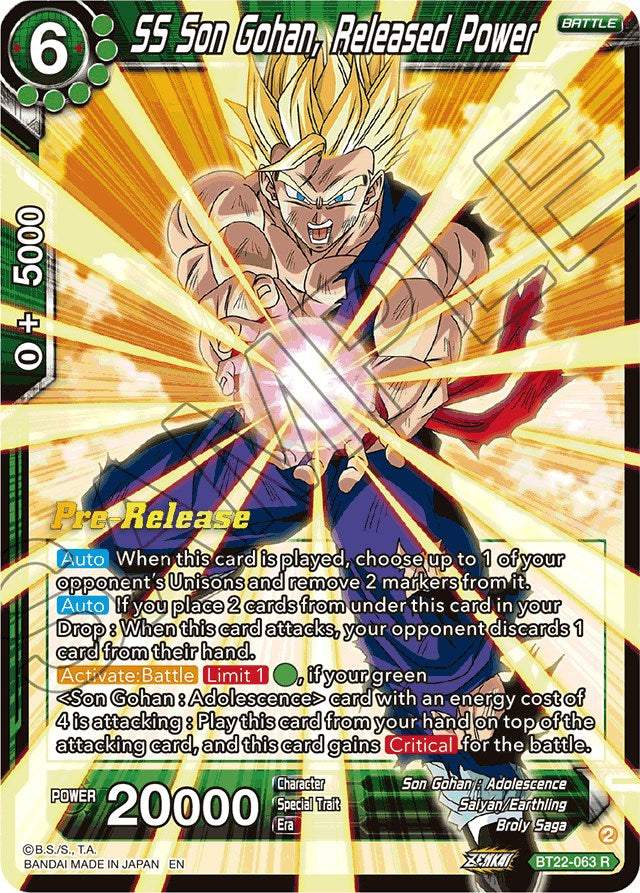 SS Son Gohan, Released Power (BT22-063) [Critical Blow Prerelease Promos] | Amazing Games TCG
