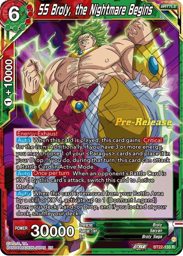 SS Broly, the Nightmare Begins (BT22-133) [Critical Blow Prerelease Promos] | Amazing Games TCG