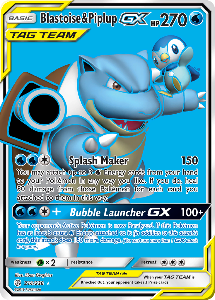 Blastoise & Piplup GX (214/236) [Sun & Moon: Cosmic Eclipse] | Amazing Games TCG