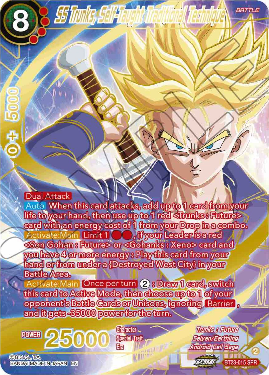 SS Trunks, Self-Taught Traditional Technique (SPR) (BT23-015) [Perfect Combination] | Amazing Games TCG