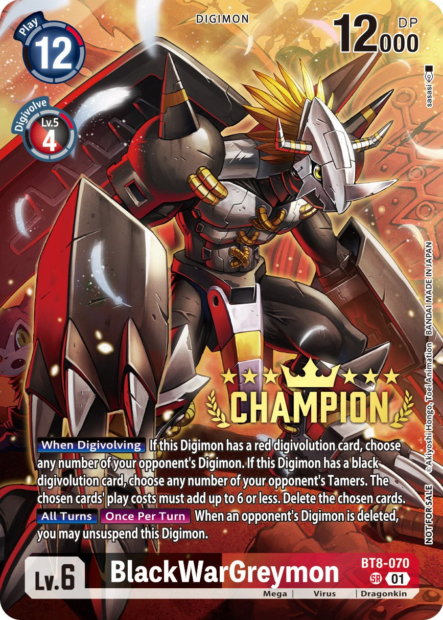 BlackWarGreymon [BT8-070] (Digimon 3-On-3 November 2023 Champion) [New Awakening] | Amazing Games TCG