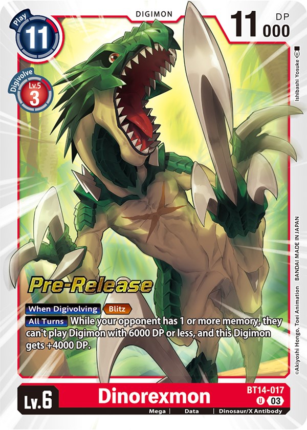 Dinorexmon [BT14-017] [Blast Ace Pre-Release Cards] | Amazing Games TCG