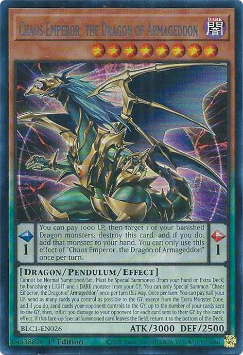 Chaos Emperor, the Dragon of Armageddon (Silver) [BLC1-EN026] Ultra Rare | Amazing Games TCG