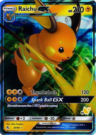 Raichu GX (20/68) (Pikachu Stamp #60) [Battle Academy 2020] | Amazing Games TCG