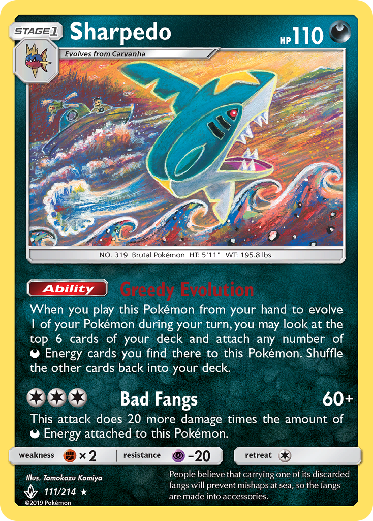 Sharpedo (111/214) [Sun & Moon: Unbroken Bonds] | Amazing Games TCG