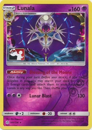 Lunala (102/236) (Pokemon Club Special Print) [Sun & Moon: Cosmic Eclipse] | Amazing Games TCG