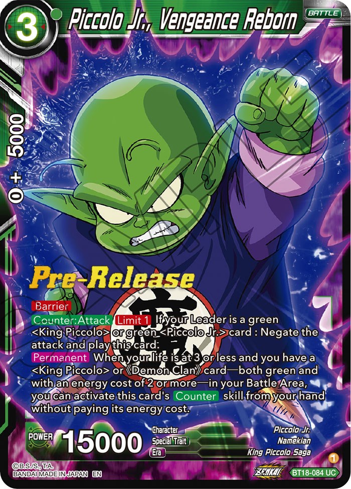 Piccolo Jr., Vengeance Reborn (BT18-084) [Dawn of the Z-Legends Prerelease Promos] | Amazing Games TCG