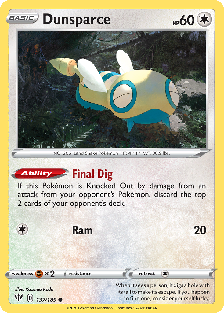 Dunsparce (137/189) [Sword & Shield: Darkness Ablaze] | Amazing Games TCG