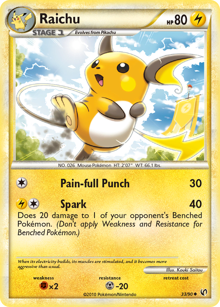 Raichu (33/90) [HeartGold & SoulSilver: Undaunted] | Amazing Games TCG