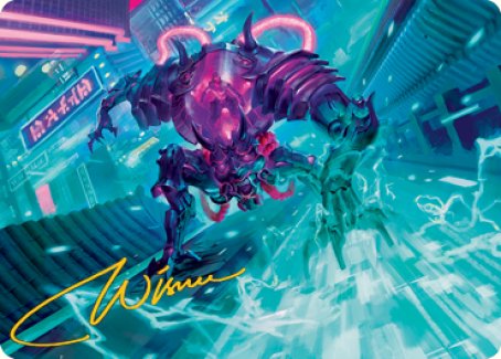 Surgehacker Mech Art Card (Gold-Stamped Signature) [Kamigawa: Neon Dynasty Art Series] | Amazing Games TCG