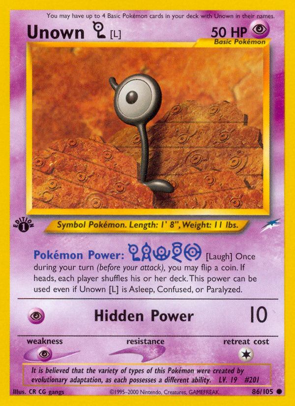 Unown [L] (86/105) [Neo Destiny 1st Edition] | Amazing Games TCG