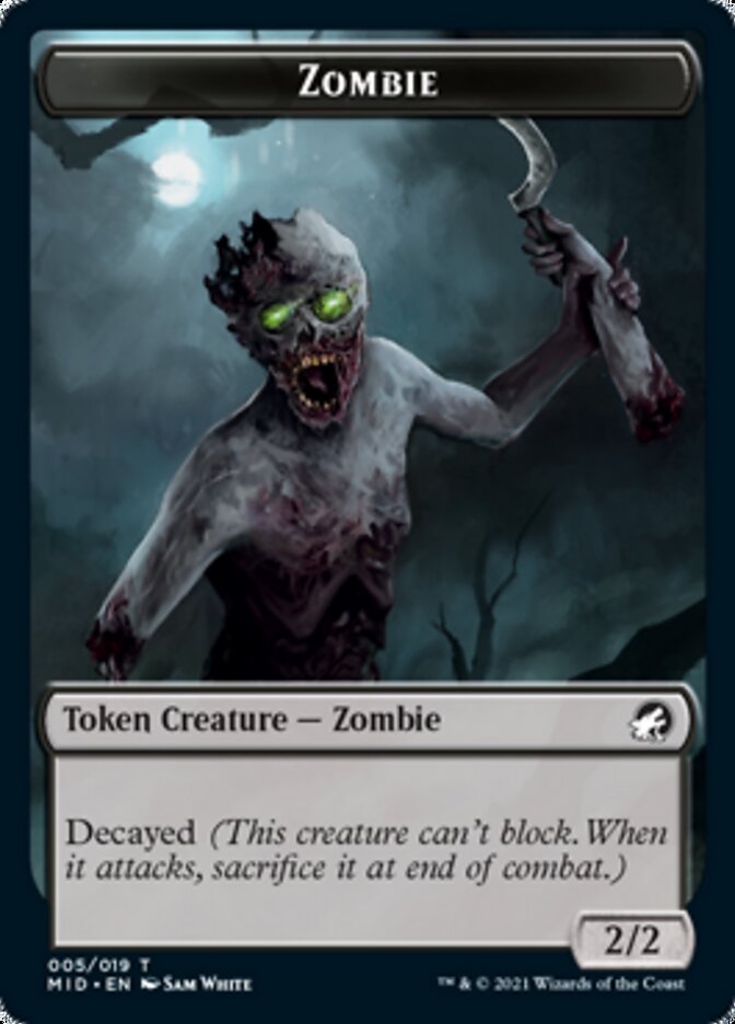 Zombie (005) // Wrenn and Seven Emblem Double-sided Token [Innistrad: Midnight Hunt Tokens] | Amazing Games TCG