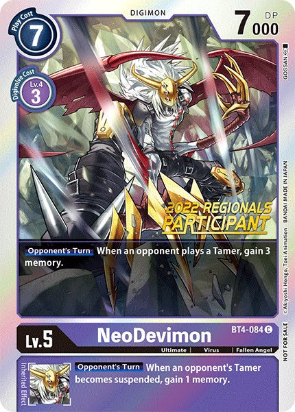 NeoDevimon [BT4-084] (2022 Championship Online Regional) (Online Participant) [Great Legend Promos] | Amazing Games TCG