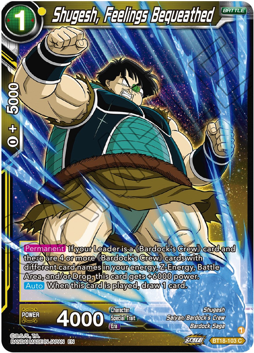 Shugesh, Feelings Bequeathed (BT18-103) [Dawn of the Z-Legends] | Amazing Games TCG