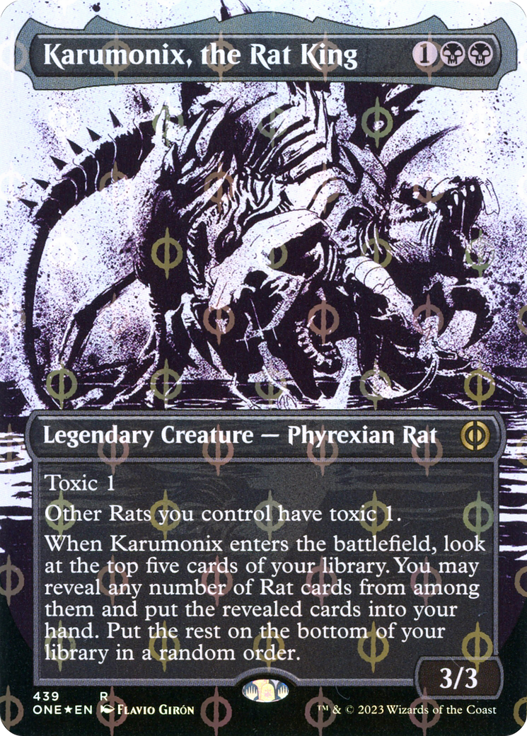 Karumonix, the Rat King (Borderless Ichor Step-and-Compleat Foil) [Phyrexia: All Will Be One] | Amazing Games TCG