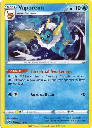 Vaporeon (030/185) (Cosmos Holo) [Sword & Shield: Vivid Voltage] | Amazing Games TCG