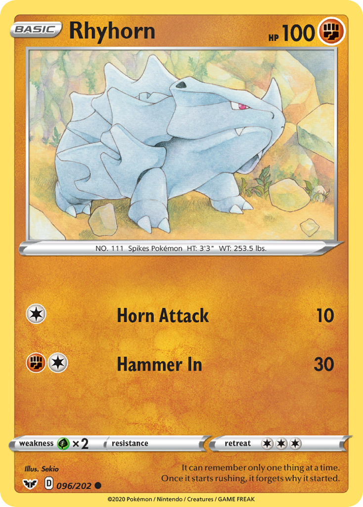 Rhyhorn (096/202) [Sword & Shield: Base Set] | Amazing Games TCG