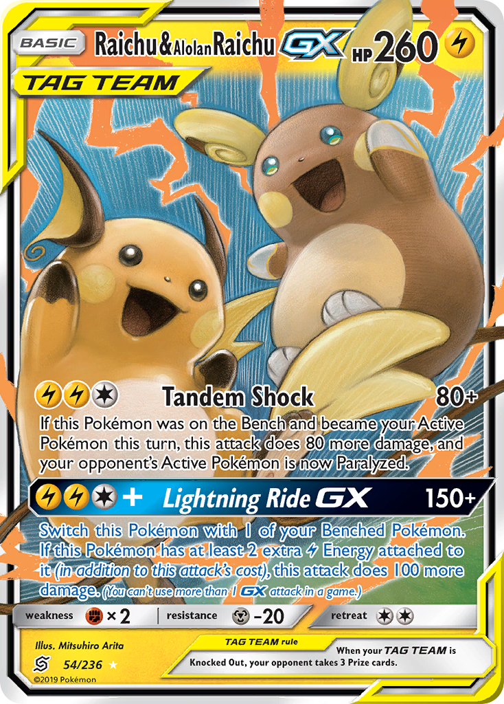 Raichu & Alolan Raichu GX (54/236) [Sun & Moon: Unified Minds] | Amazing Games TCG