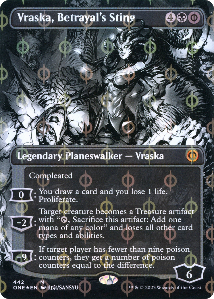 Vraska, Betrayal's Sting (Borderless Manga Step-and-Compleat Foil) [Phyrexia: All Will Be One] | Amazing Games TCG