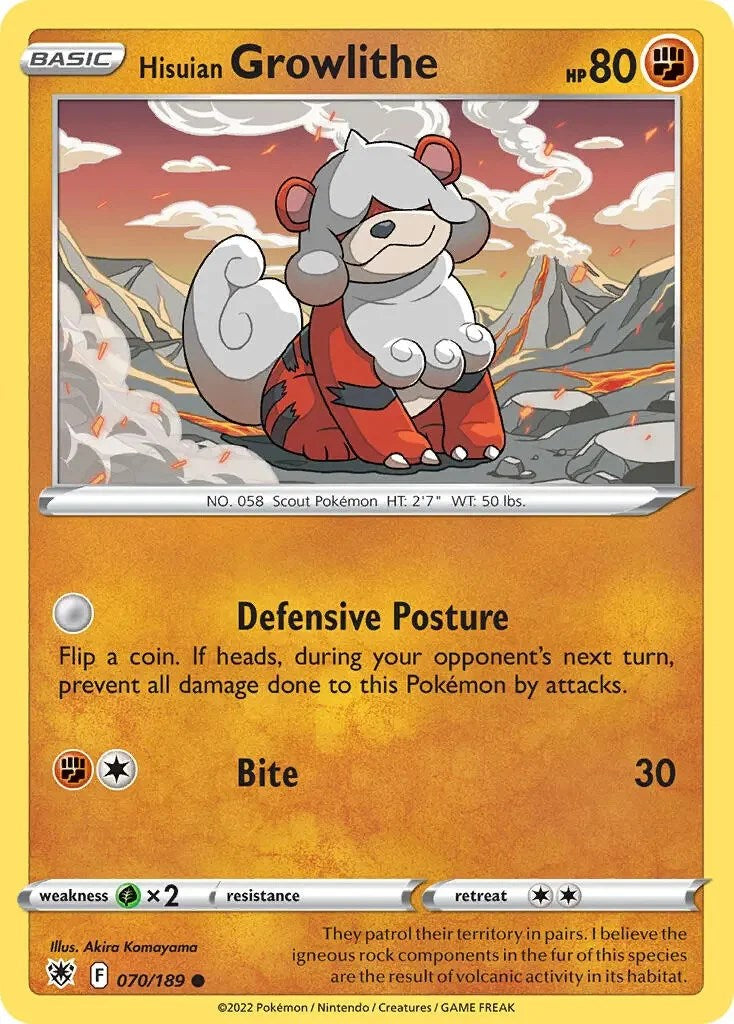 Hisuian Growlithe (070/189) (Theme Deck Exclusive) [Sword & Shield: Astral Radiance] | Amazing Games TCG