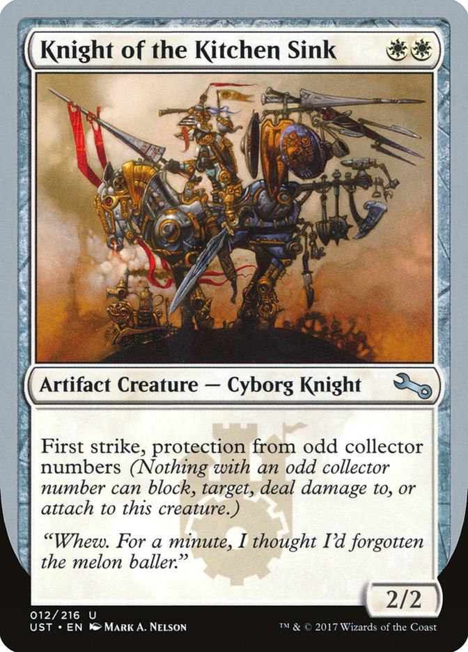 Knight of the Kitchen Sink ("protection from odd collector numbers") [Unstable] | Amazing Games TCG
