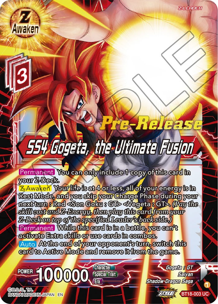 SS4 Gogeta, the Ultimate Fusion (BT18-003) [Dawn of the Z-Legends Prerelease Promos] | Amazing Games TCG