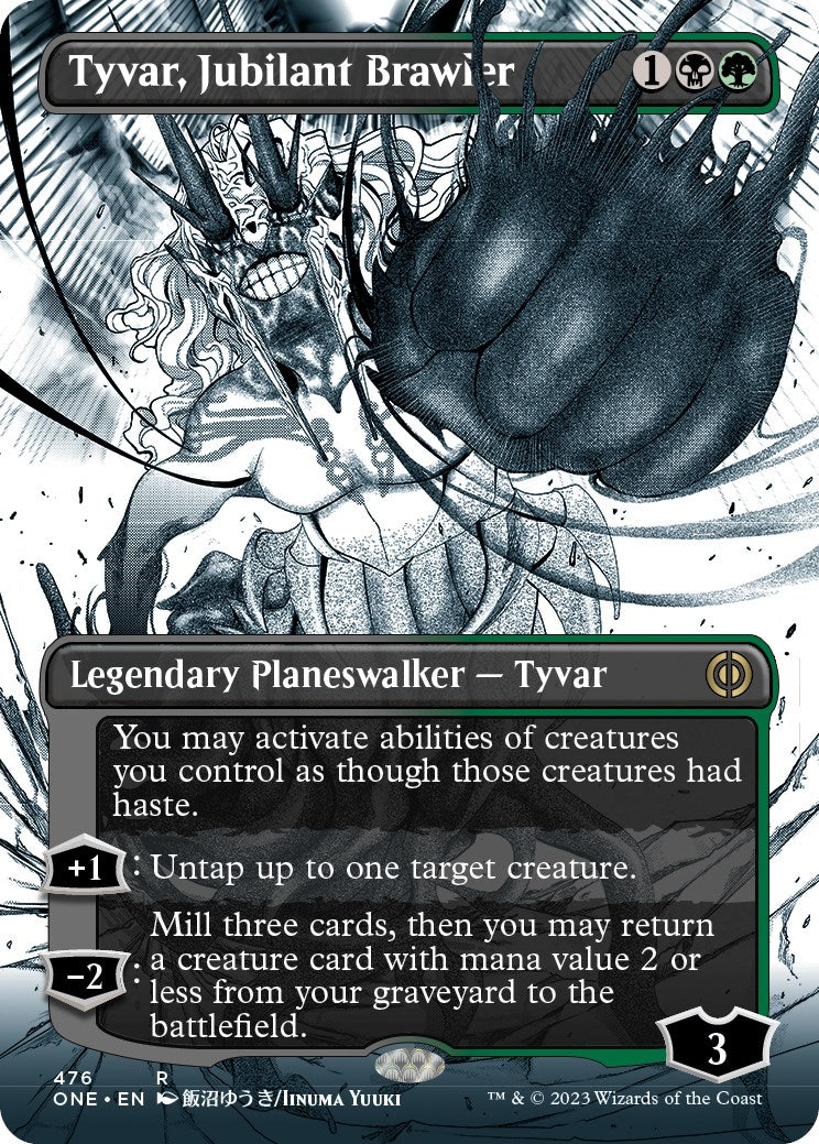 Tyvar, Jubilant Brawler (Borderless Manga Step-and-Compleat Foil) [Phyrexia: All Will Be One] | Amazing Games TCG