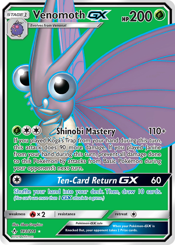 Venomoth GX (193/214) [Sun & Moon: Unbroken Bonds] | Amazing Games TCG