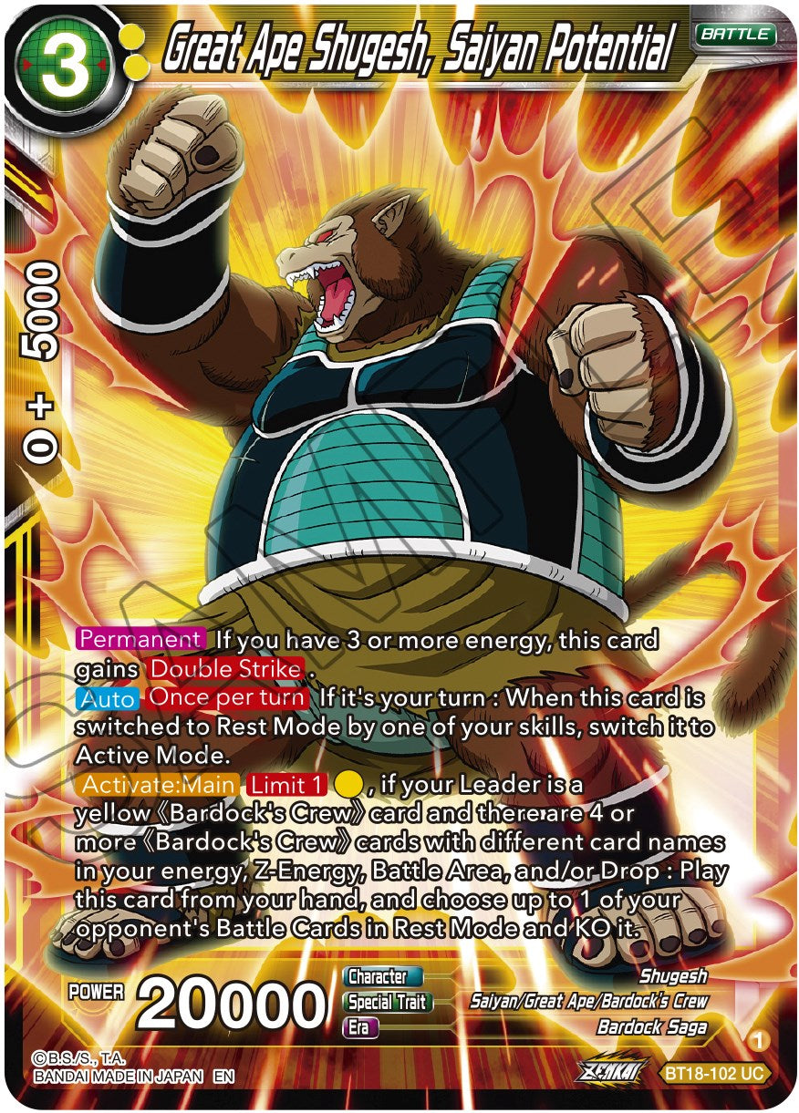 Great Ape Shugesh, Saiyan Potential (BT18-102) [Dawn of the Z-Legends] | Amazing Games TCG