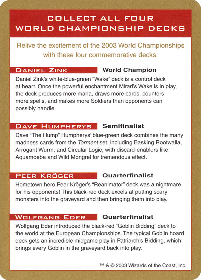 2003 World Championships Ad [World Championship Decks 2003] | Amazing Games TCG