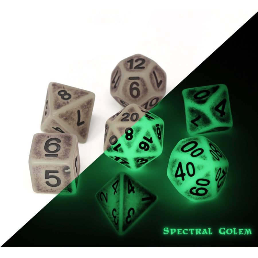 7CT SPECTRAL GOLEM POLY DICE SET - GLOW IN THE DARK | Amazing Games TCG