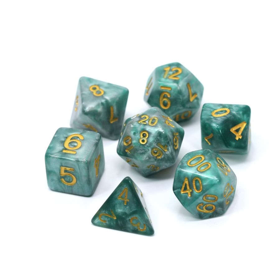 7CT SERPENTINE POLY DICE SET - GREEN/SILVER | Amazing Games TCG