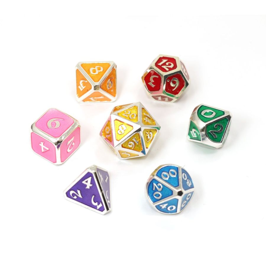 MYTHICA METAL 7CT POLY DICE SET - PLATINUM RAINBOW