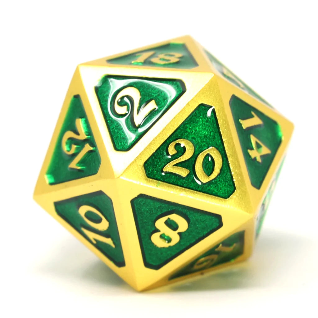 Single d20 - Mythica Satin Gold Emerald