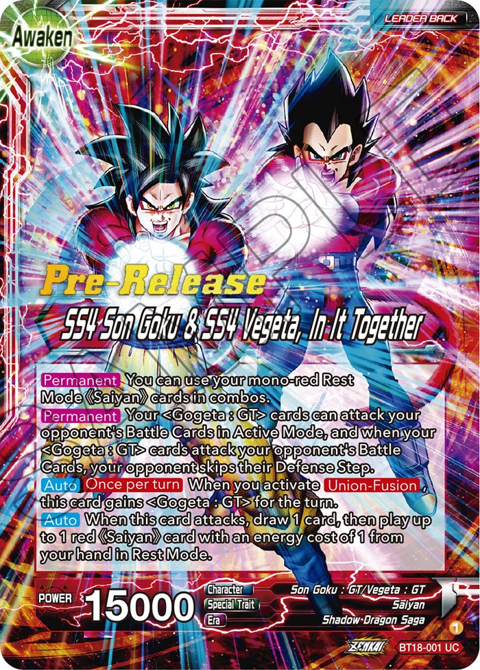 Son Goku & Vegeta // SS4 Son Goku & SS4 Vegeta, In It Together (BT18-001) [Dawn of the Z-Legends Prerelease Promos] | Amazing Games TCG