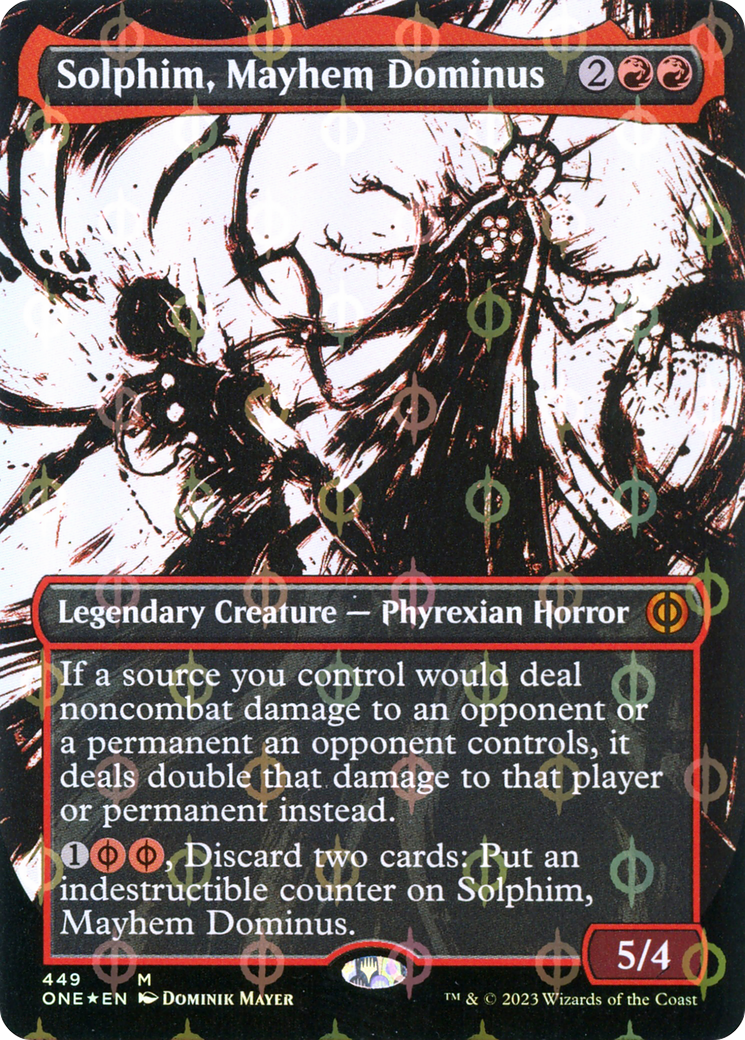 Solphim, Mayhem Dominus (Borderless Ichor Step-and-Compleat Foil) [Phyrexia: All Will Be One] | Amazing Games TCG