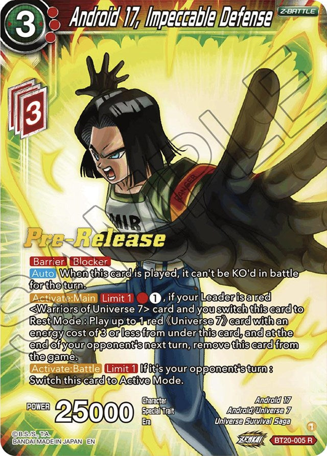 Android 17, Impeccable Defense (BT20-005) [Power Absorbed Prerelease Promos] | Amazing Games TCG